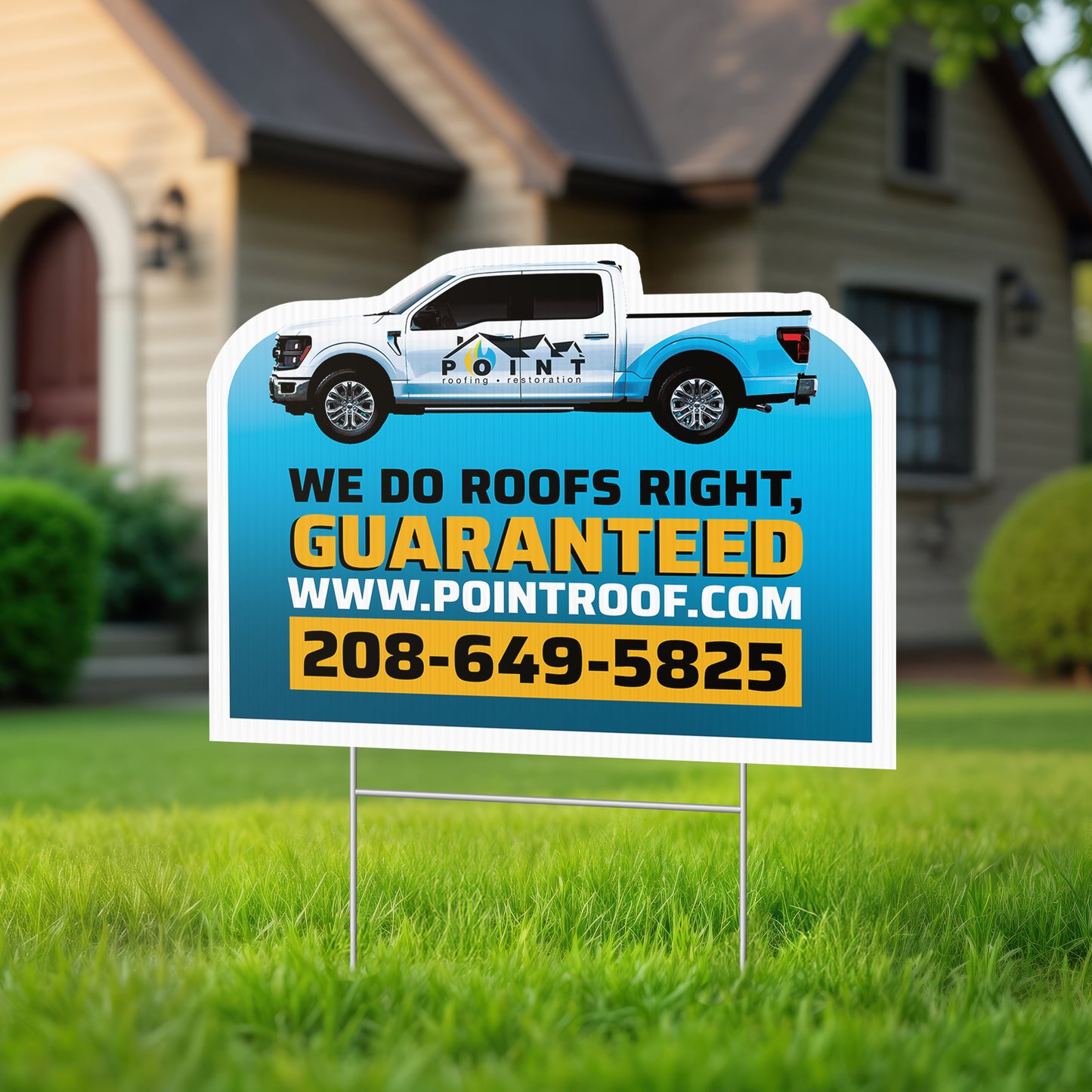 DOUBLE SIDED DIE-CUT YARD SIGNS - POINT ROOFING